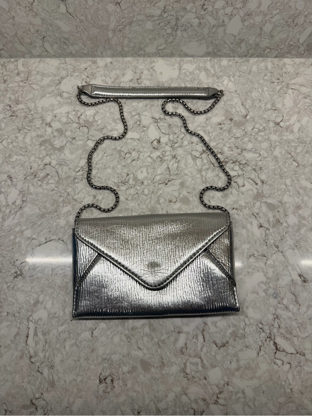 Zara Metallic Silver Envelope Crossbody Clutch
